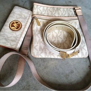 Michael Kors Cream Crossbody Bag with Gold Accents